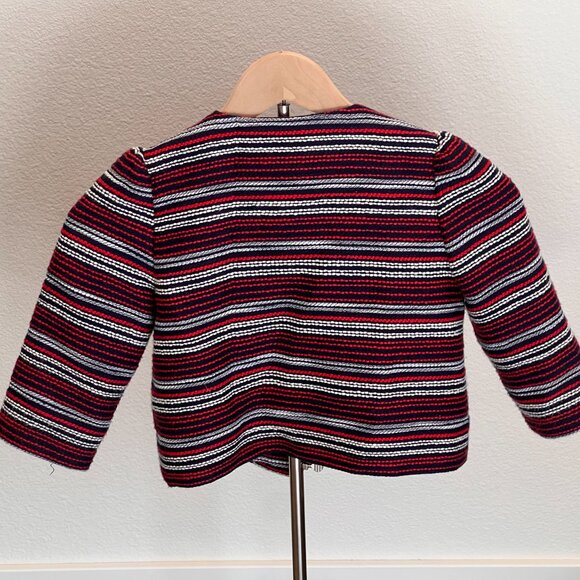 Janie and Jack Red Navy White Striped Tweed Blazer with Rose Bow - NWT - Picture 2 of 6